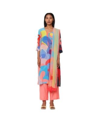 Peach Medium Crepe Printed Kurta Bottom Set for Women