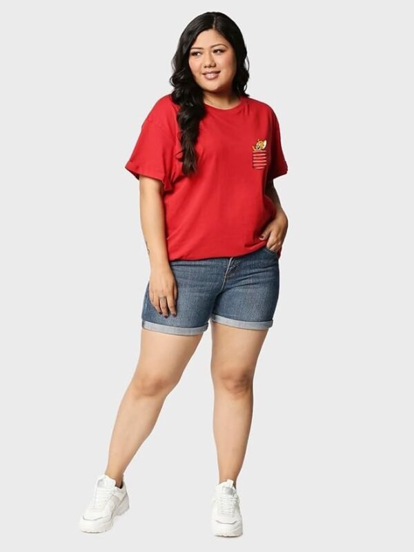 Official Tom & Jerry Merchandise Women's 100% Cotton Graphic Print Boyfriend Fit Round Neck Plus Size T-Shirt - Image 4