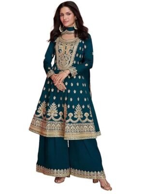 Miss Ethnik Women's Pink Vichitra Silk Stitched Top With Stitched Vichitra Silk Bottom and Vichitra silk Dupatta Full Sleeve Embroidered Straight Kurta