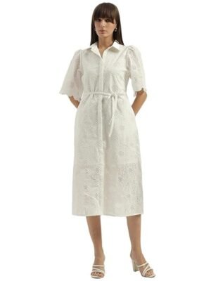 UNITED COLORS OF BENETTON Spread Collar Schiffli Embroidered Shirt Dress