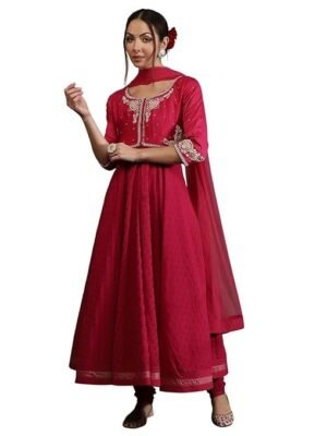 BIBA Women Bal Silk Chanderi Floral Anarkali Suit Set