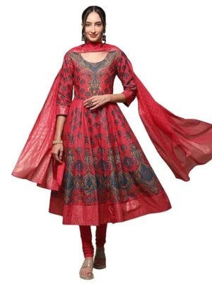 BIBA Women Cotton Anarkali Kurta Churidar Suit Set