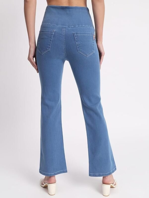 AngelFab Denim Boot Cut Fit Stretchable High Waist Elastic Closer Solid Jeggings for Women - Image 4