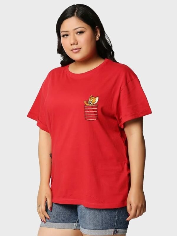 Official Tom & Jerry Merchandise Women's 100% Cotton Graphic Print Boyfriend Fit Round Neck Plus Size T-Shirt - Image 6