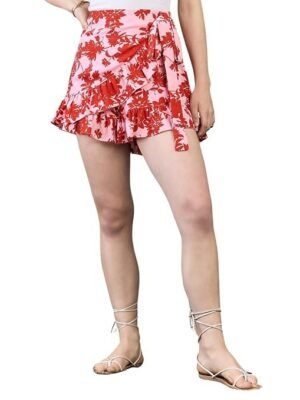 Women Floral Printed High-Rise Waist Tie-Up Ruffled Wrap Mini Skirts