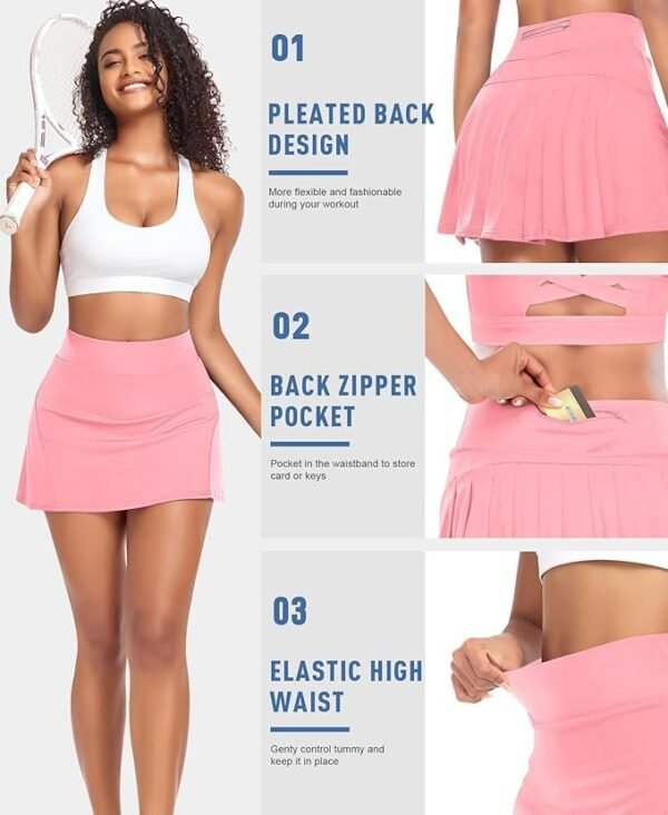 Pleated Tennis Skirts for Women High Waisted Athletic Golf Skorts with Pockets Shorts Running Workout Clothes, Light Pink, Small - Image 4