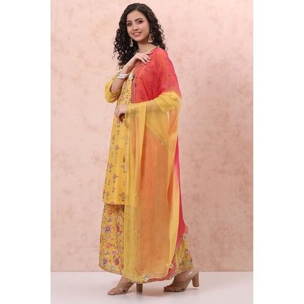 Rangriti Women Polyester Printed Yellow Suit Set - Image 6