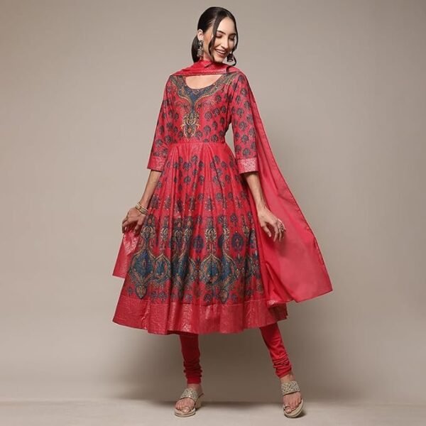 BIBA Women Cotton Anarkali Kurta Churidar Suit Set - Image 4