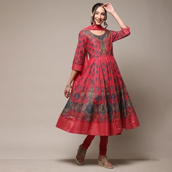 BIBA Women Cotton Anarkali Kurta Churidar Suit Set - Image 6