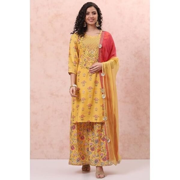 Rangriti Women Polyester Printed Yellow Suit Set - Image 7