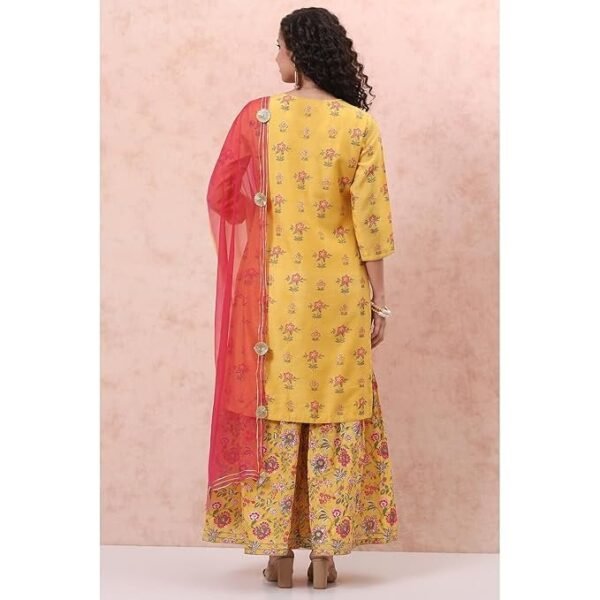 Rangriti Women Polyester Printed Yellow Suit Set - Image 4