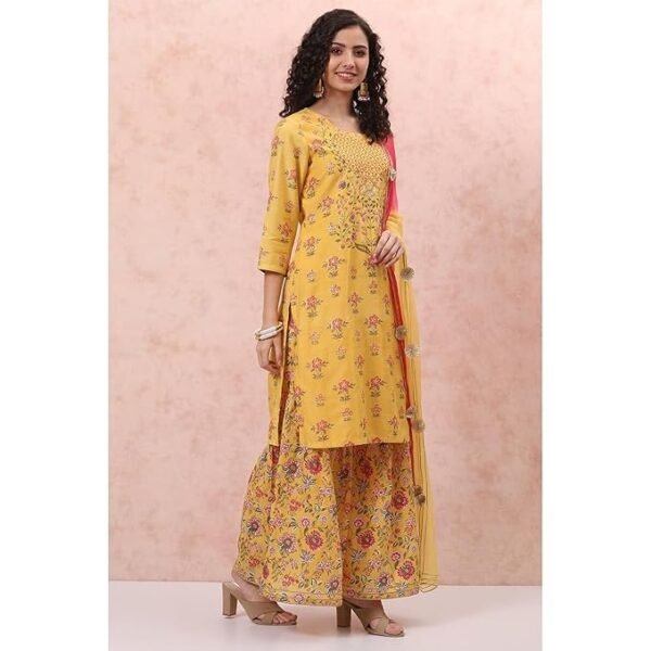 Rangriti Women Polyester Printed Yellow Suit Set - Image 5